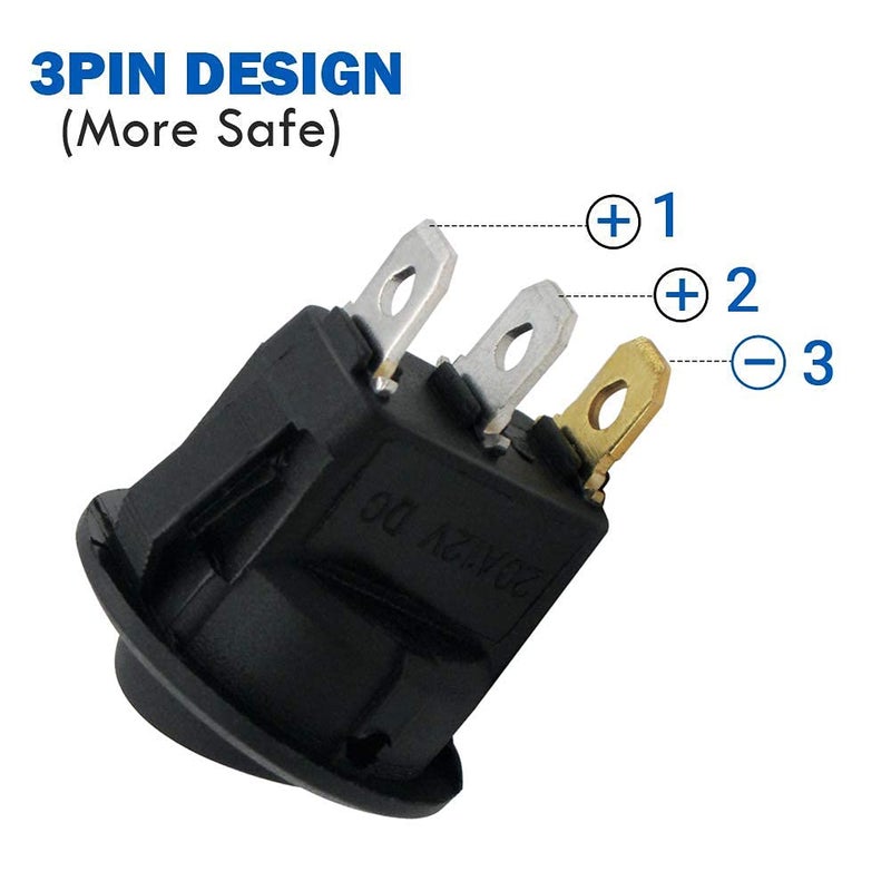 mxuteuk 12pcs 12V Lighted Round Rocker Switch Toggle Switch Red LED SPST On-Off Switch 20A for Car Truck Control KCD2-102N-R - Image 4